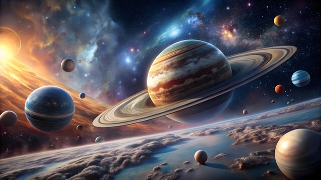 Solar system planets orbiting with space background