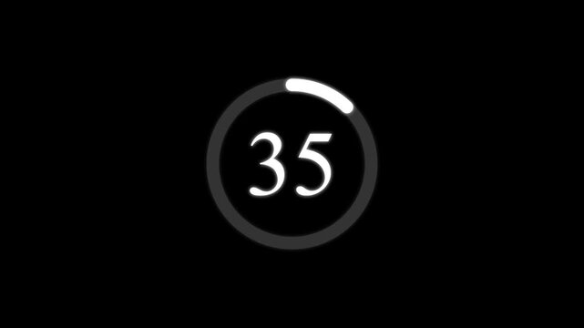 White circular loading progress bar with the number thirty seven centered on a solid black background representing digital data transfer status