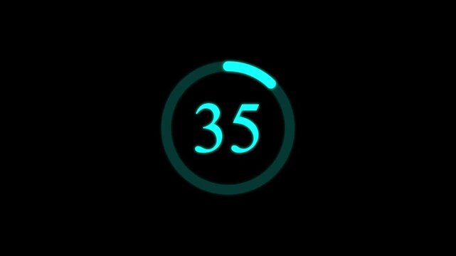 Glowing cyan circular loading indicator with the number thirty seven centered on a dark background for digital interface and countdown timers