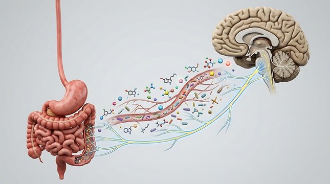 The gutbrain axis showing the connection between the digestive system and the human brain