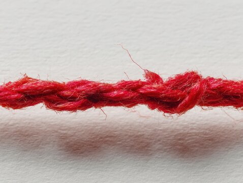 A piece of red braided string isolated on white background