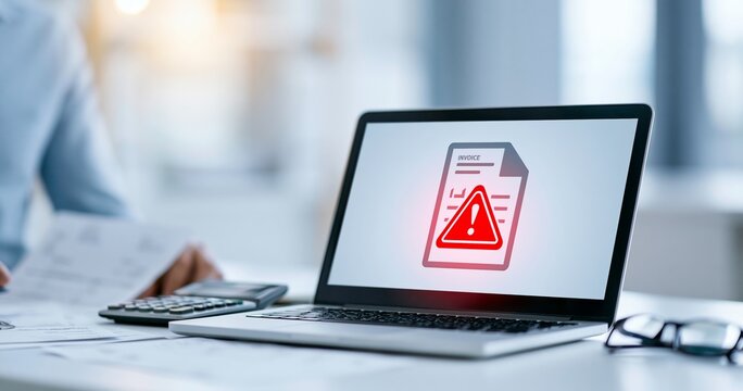 Laptop displaying invoice error warning
