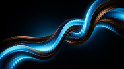 Abstract flowing lines of vibrant blue and brown create a striking vertical glass stripes wallpaper, ideal for modern design backgrounds – showcasing technology, energy © KP Stock