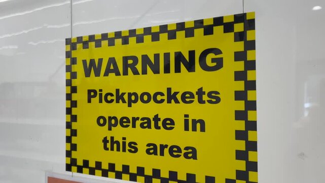 Warning of pickpockets signage