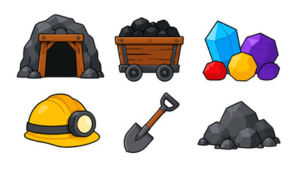 Mining equipment and gemstone cartoon vector icon set © Andrei
