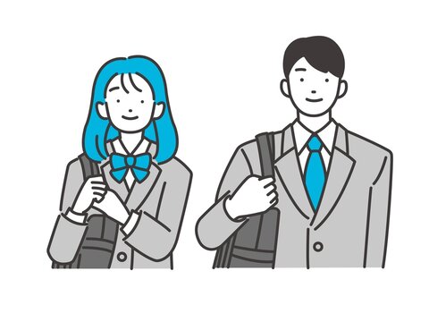 ブレザーの制服を着る男女の学生のベクターイラスト素材／制服／高校生／中学生