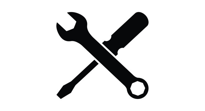 Wrench And Screwdriver Silhouette On White Background