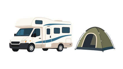 Camper van and dome tent isolated on white background © Andrei