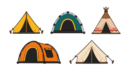 Set of camping tent icons in hand drawn vector style © Andrei