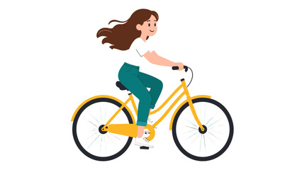 Fototapeta premium Young woman riding a yellow bicycle in flat vector style