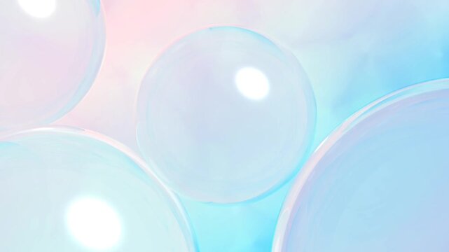 Abstract 3D Glass Bubbles Floating on Soft Pastel Gradient Background Loop