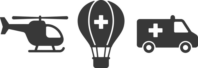 Medical transport icons, emergency ambulance and helicopter, 3 vector symbols © SKY DRIVE