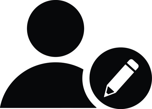 Edit profile user icon, black avatar symbol with pencil, account update vector