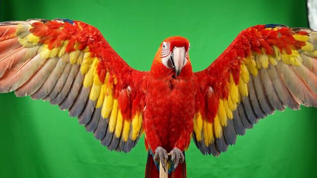 Colorful Macaw Parrot Flapping Wings Perched Green Screen Video