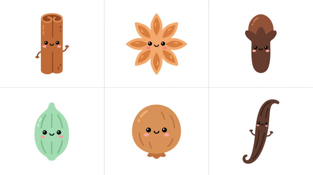 Assorted spices with cute faces