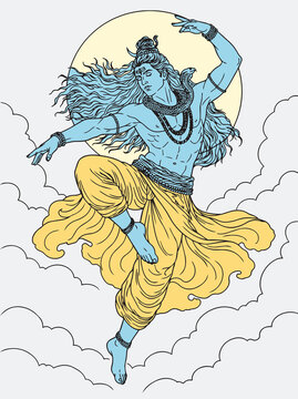 Lord Shiva and Parvati Hindu god Design Element. Sketch or Drawing of Shiva Parvati Outline Editable Vector Illustration