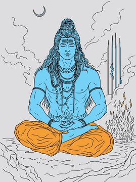 Lord Shiva and Parvati Hindu god Design Element. Sketch or Drawing of Shiva Parvati Outline Editable Vector Illustration