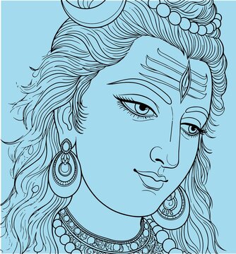 Lord Shiva and Parvati Hindu god Design Element. Sketch or Drawing of Shiva Parvati Outline Editable Vector Illustration