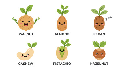 Cute cartoon nuts sprouting leaves © Mocil
