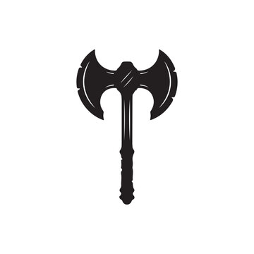 Two blade battle axe viking silhouette vector illustration design on white background.etsy