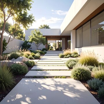 Modern Contemporary House Exterior Pathway with Greenery