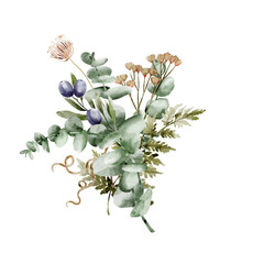Watercolor Floral Bouquet Illustration eucalyptus leaves clipart © WatercolorDigitalArt