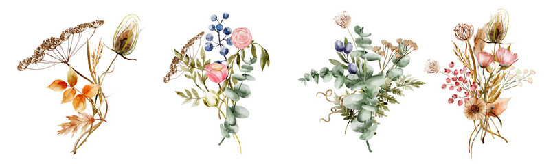 Watercolor Floral Bouquet Illustration eucalyptus leaves clipart © WatercolorDigitalArt