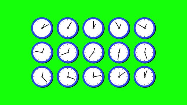 Collection of Clocks Showing Different Times in Various Settings.