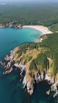 Aerial View of Silistar Beach Bay Surrounded by Forest in Bulgaria