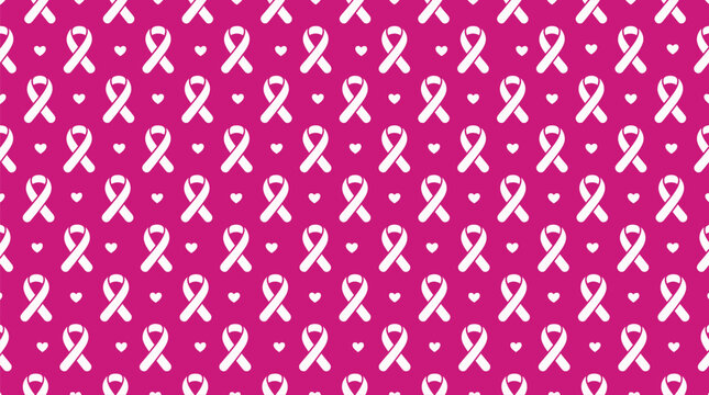 Breast Cancer Awareness Pink Ribbon and Heart Repeat Seamless Pattern Background