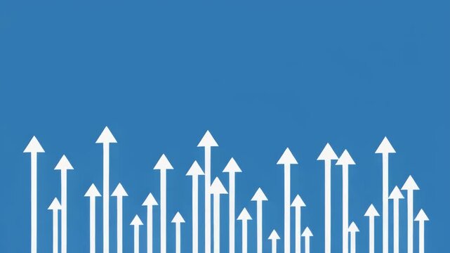 Upward Arrows Growing Across Blue Background With Subtle Camera Movement
