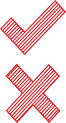 Fototapeta premium Red striped vector check mark and cross mark symbols displayed clearly on white background