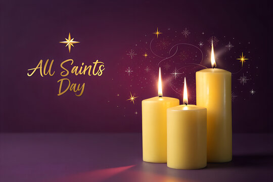 Bright lit candles with decorative stars for all saints day memorial event