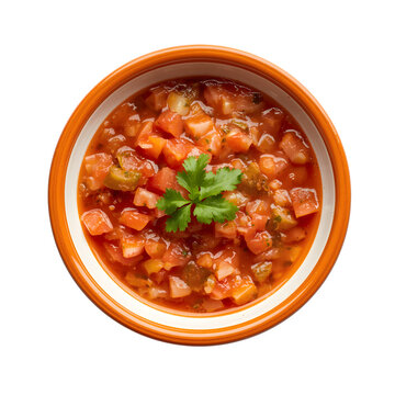 Fresh homemade tomato salsa with cilantro in a round bowl on white background
