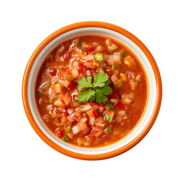 Fresh homemade tomato salsa with cilantro in a round bowl on white background