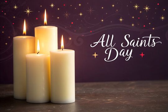Group of four lit candles for all saints day religious celebration concept