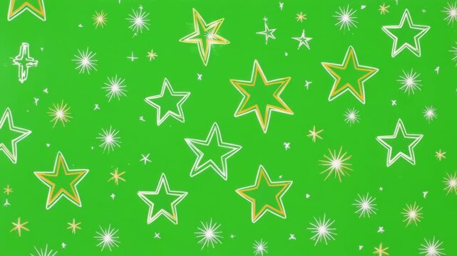 Vibrant green background with scattered twinkling star patterns and a central black for text overlay during festive celebrations