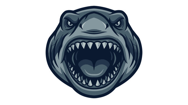Angry shark head vector mascot logo illustration with open mouth and sharp teeth isolated on white background
