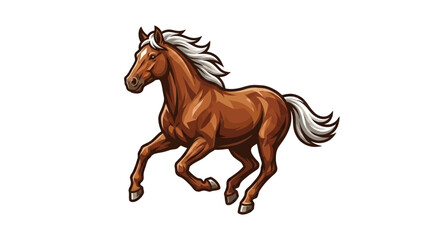 Vector illustration of a majestic brown horse with a white mane galloping gracefully across a white background © XsDax