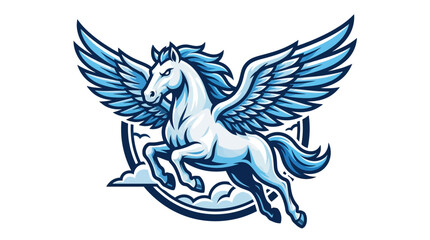 Fototapeta premium Majestic Blue Winged Pegasus Flying Horse Mascot Logo Design