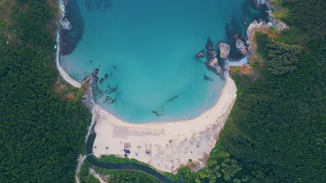 Aerial View of Silistar Beach Bay Surrounded by Forest in Bulgaria