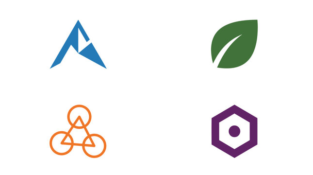 Geometric shapes and leaf icons.