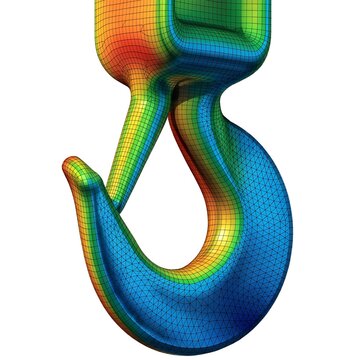 Finite element analysis stress distribution on a crane hook