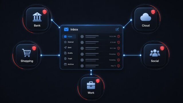 Comprehensive Overview of Digital Communication Management with a Central Inbox Linking Various Key Categories and Notifications