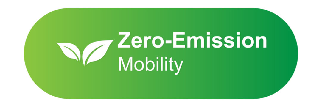 Gr&uuml;nes Logo f&uuml;r emissionsfreie und nachhaltige Mobilit&auml;t mit Blattsymbol