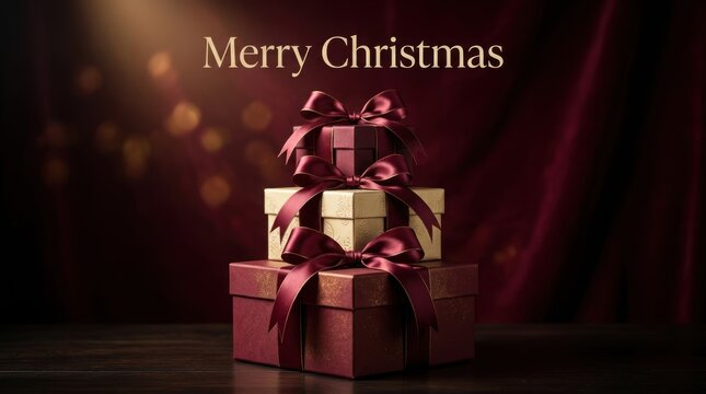 Elegant Christmas gifts stacked in festive celebration with warm bokeh lights