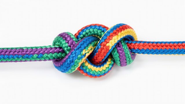 Colorful rainbow rope tied in a tight knot