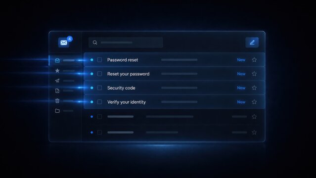 A Futuristic Digital Interface Displaying Password Management Options Including Resetting Passwords and Verifying Identity