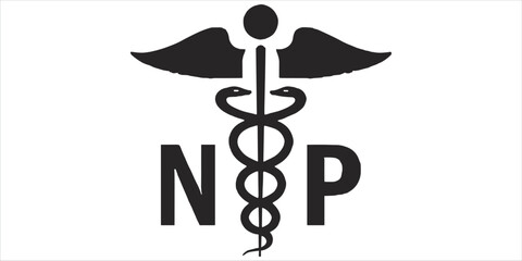 Black Nurse Practitioner Caduceus Symbol with RN and NP Letters Keywords: caduceus, nurse practitioner, symbol, medical © mstharisa