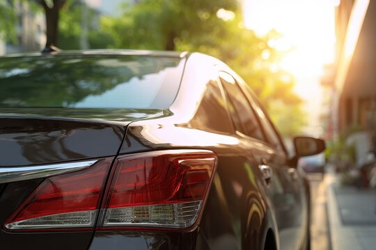 Sunny afternoon rear window decal layout for a generic car, outdoor shot